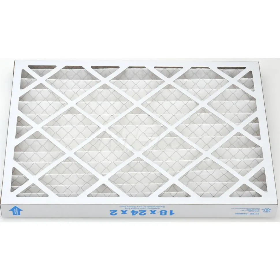 Pleated Air Filter: Wire-Backed Pleated, MERV 8, Synthetic, 35% Efficient, 18" High, 24" Wide, 2" Deep