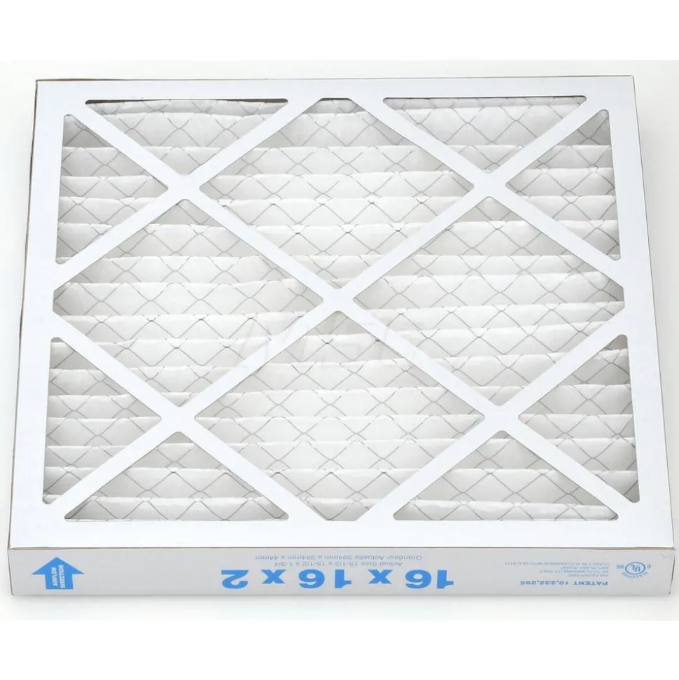 Pleated Air Filter: Wire-Backed Pleated, MERV 10, Synthetic, 55% Efficient, 16" High, 16" Wide, 2" Deep