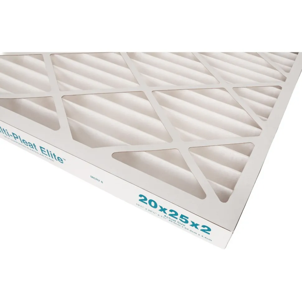 Pleated Air Filter: Wireless Pleated, MERV 8, Synthetic, 20" High, 25" Wide, 2" Deep