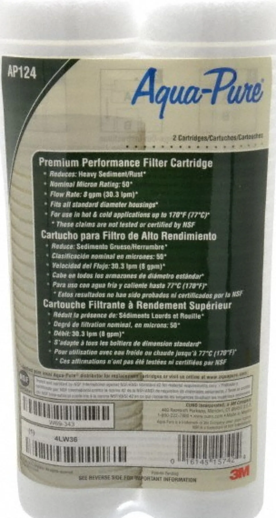 Plumbing Cartridge Filter: 2-1/2" OD, 9-3/4" Long, 50 micron, Cellulose Fiber