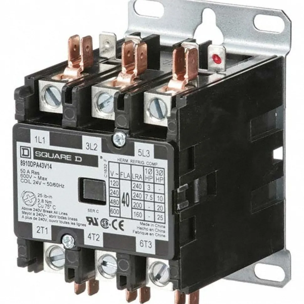 3 Pole, 40 Amp Inductive Load, 24 Coil VAC at 50/60 Hz, Definite Purpose Contactor