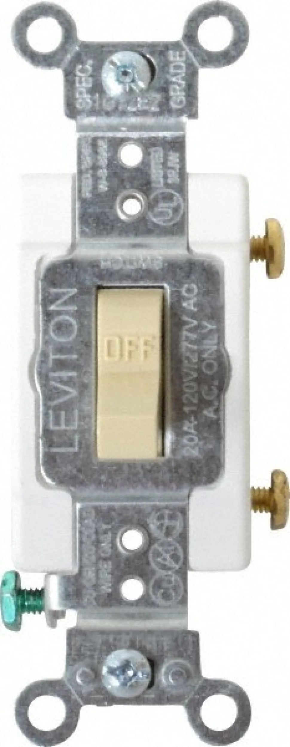 1 Pole, 120 to 277 VAC, 20 Amp, Commercial Grade Toggle Wall Switch