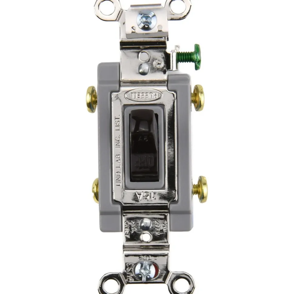 2 Pole, 120 to 277 VAC, 15 Amp, Industrial Grade Toggle Wall Switch