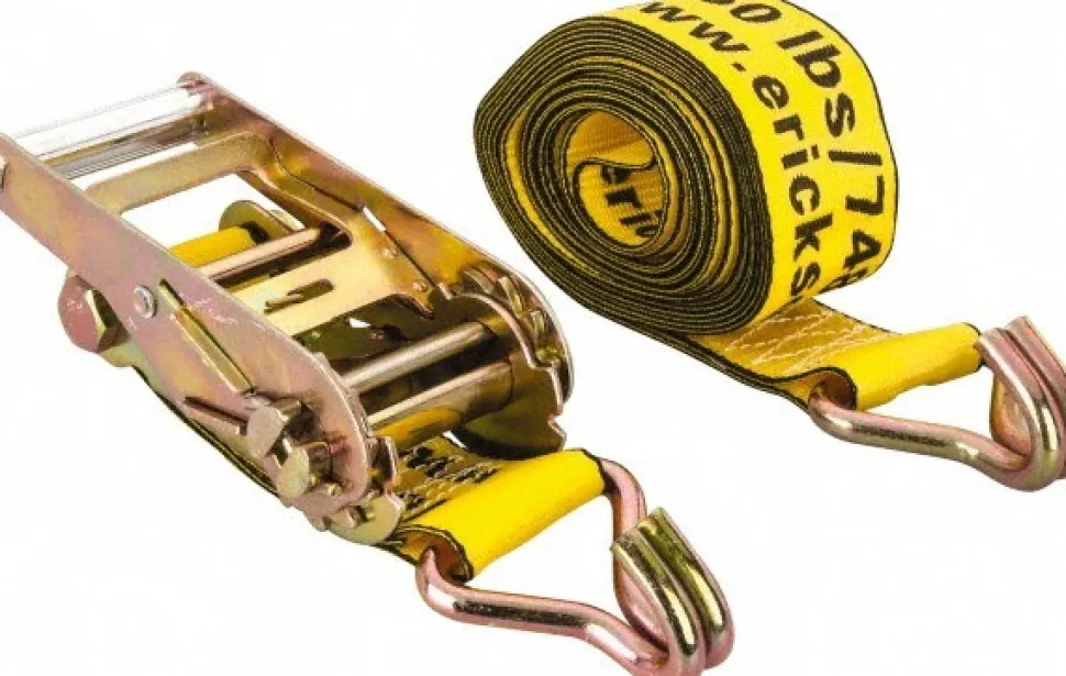 Polyester Ratchet Strap Tie Down: 15' Long, 2" Wide, 5000 lb Breaking Strength, 1650.000 lb Load Capacity