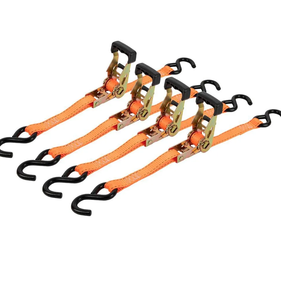 Polyester Ratchet Strap Tie Down: 15' Long, 1" Wide, 2000 lb Breaking Strength, 665.000 lb Load Capacity