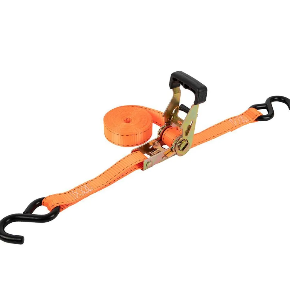 Polyester Ratchet Strap Tie Down: 15' Long, 1" Wide, 2000 lb Breaking Strength, 665.000 lb Load Capacity