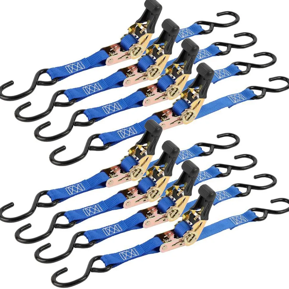 Polyester Ratchet Strap Tie Down: 10' Long, 1" Wide, 1200 lb Breaking Strength, 400.000 lb Load Capacity
