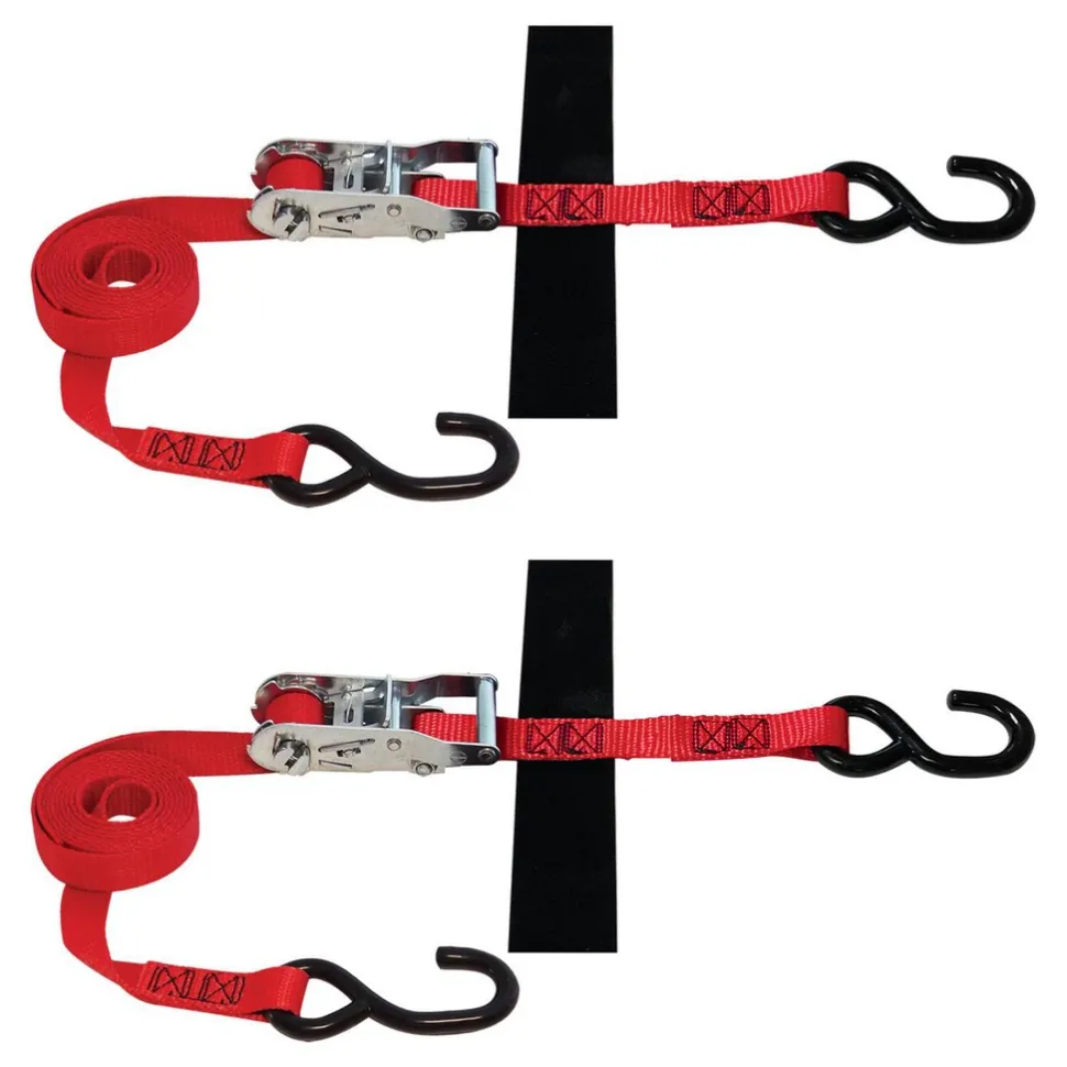 Polyester Ratchet Strap Tie Down: 8' Long, 1" Wide, 2500 lb Breaking Strength, 833.000 lb Load Capacity