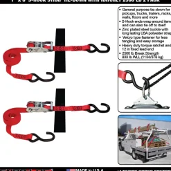 Polyester Ratchet Strap Tie Down: 8' Long, 1
