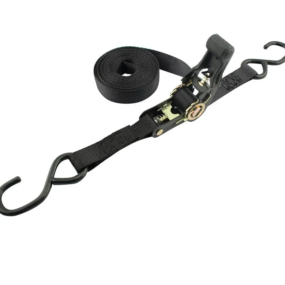 Polyester Ratchet Strap Tie Down: 15' Long, 1" Wide, 1200 lb Breaking Strength, 400.000 lb Load Capacity
