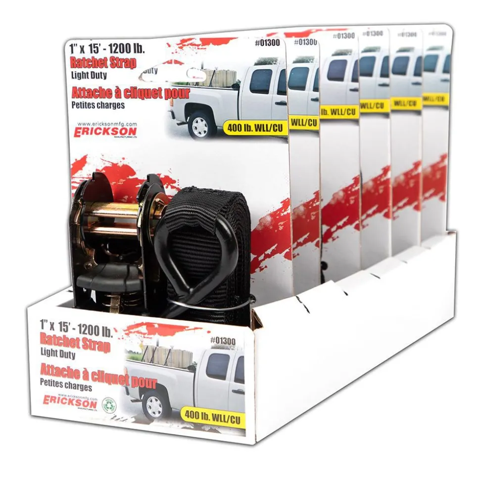 Polyester Ratchet Strap Tie Down: 15' Long, 1" Wide, 1200 lb Breaking Strength, 400.000 lb Load Capacity