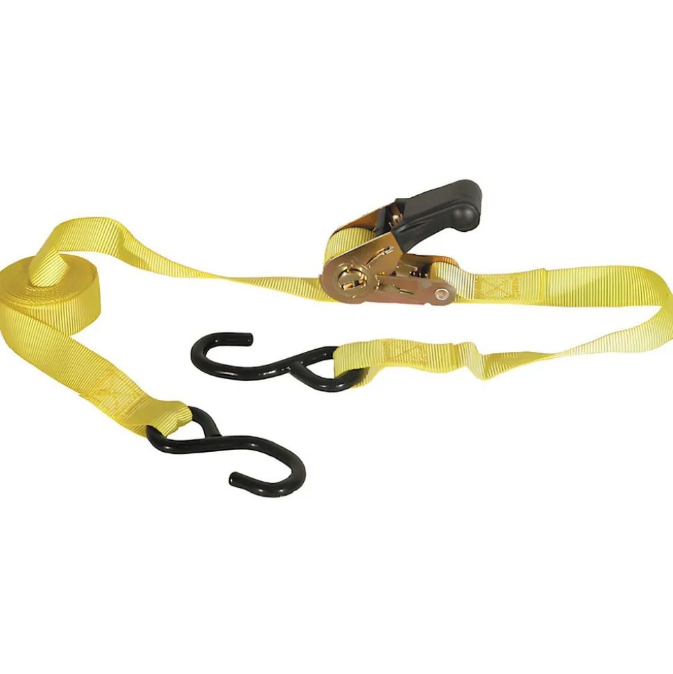 Polyester Ratchet Strap Tie Down: 12' Long, 1" Wide, 1800 lb Breaking Strength, 600.000 lb Load Capacity