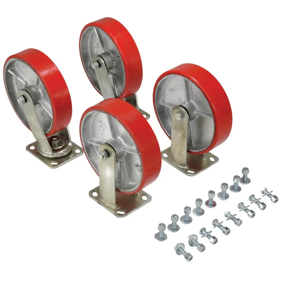 Poly On Steel Caster Kit: 8 In. x 2 In. 3084 Lb. Capacity Red