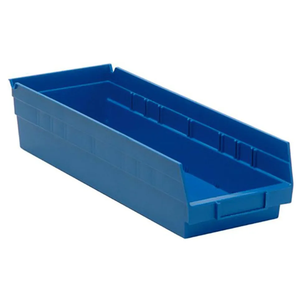 Polypropylene Hopper Shelf Bin: 6-5/8" OAW, 17-7/8" OAL, 4" OAH, Blue