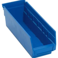Polypropylene Hopper Shelf Bin: 4-1/8" OAW, 11-5/8" OAL, 4" OAH, Blue
