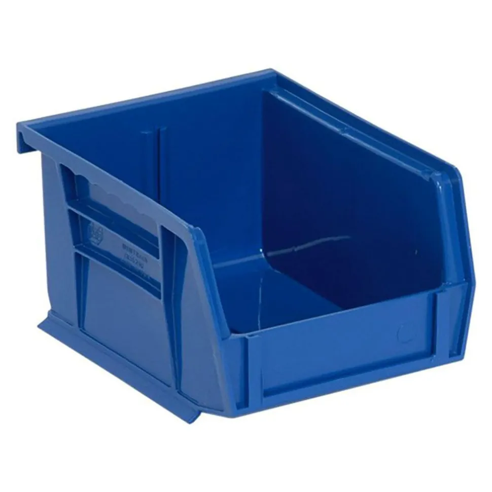 Polypropylene Hopper Stacking Bin: 4-1/8" OAW, 5-3/8" OAL, 3" OAH, Blue