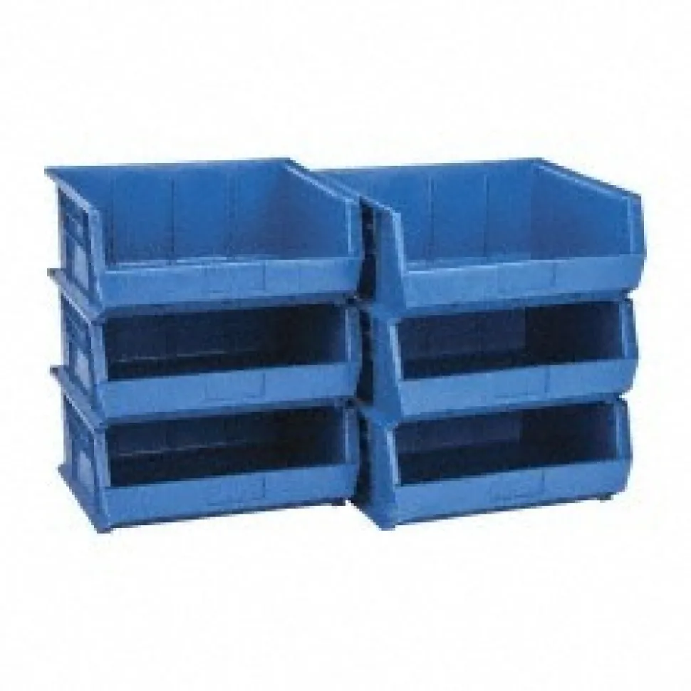 Polypropylene Hopper Stacking Bin: 14-3/4" OAW, 16-1/2" OAL, 7" OAH, Blue