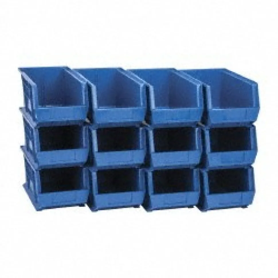 Polypropylene Hopper Stacking Bin: 6-9/16" OAW, 14-3/4" OAL, 7" OAH, Blue