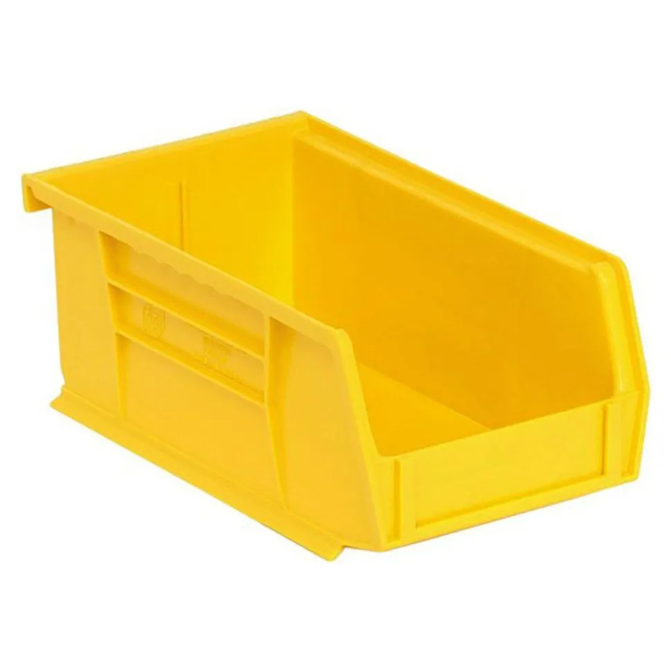 Polypropylene Hopper Stacking Bin: 4-1/8" OAW, 7-3/8" OAL, 3" OAH, Yellow
