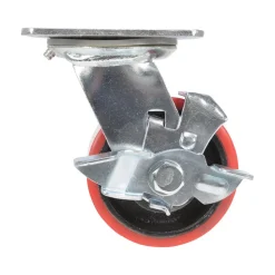 Polyurethane Swivel With Brake Caster: 4 In. Diameter x 2 In. Width 792 Lb. Capacity Red/Black