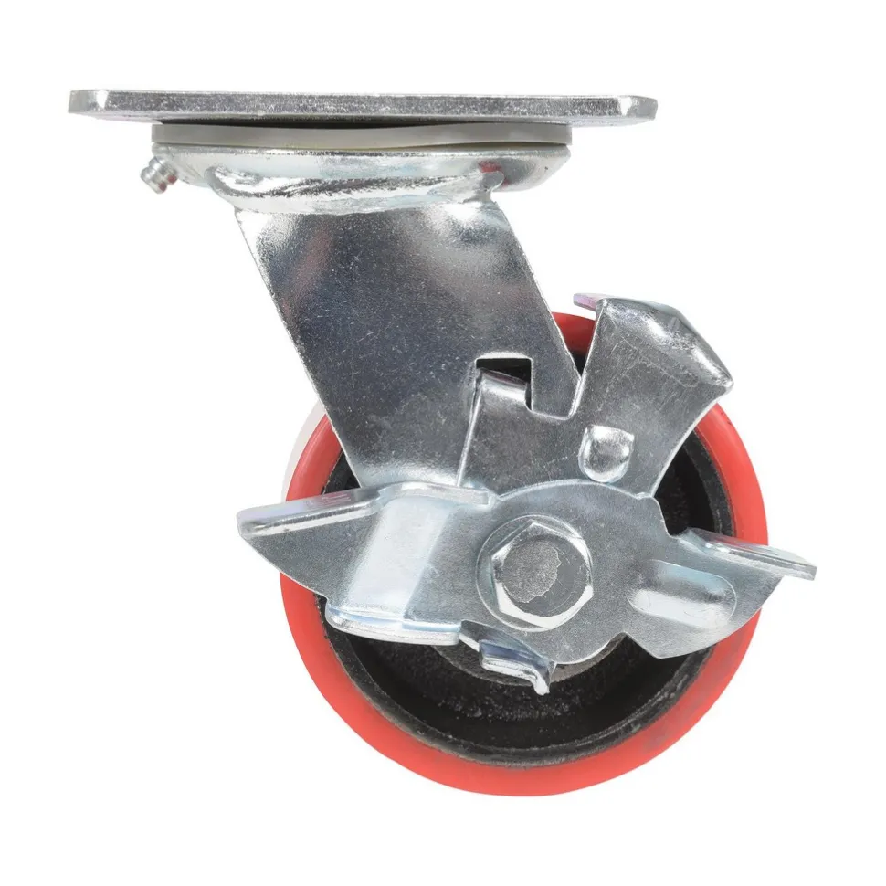 Polyurethane Swivel With Brake Caster: 4 In. Diameter x 2 In. Width 792 Lb. Capacity Red/Black