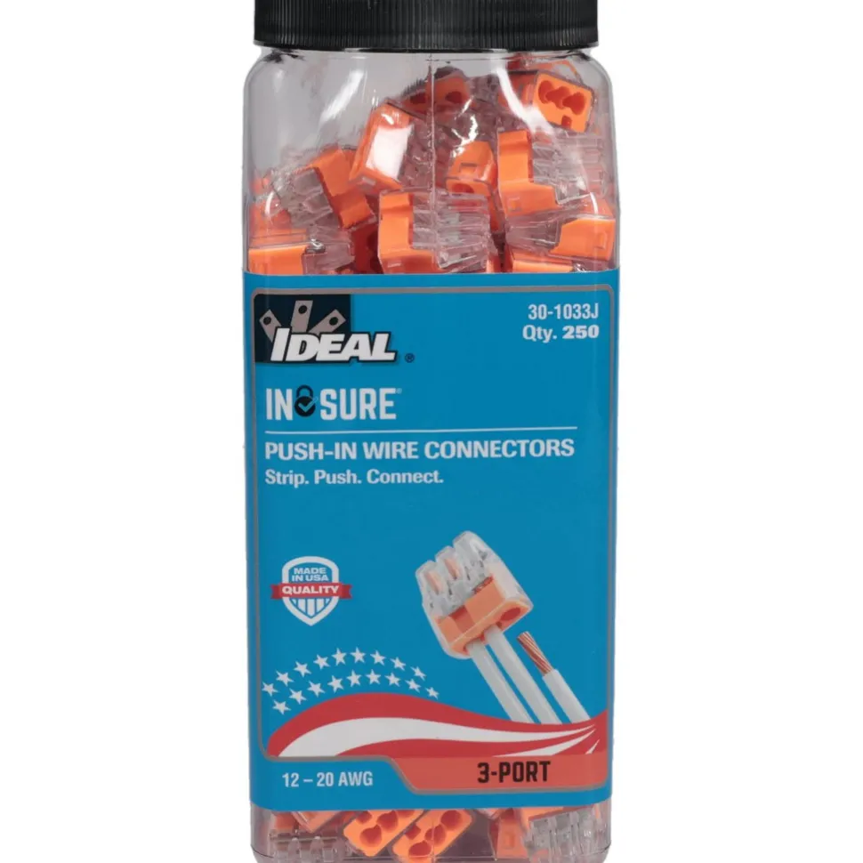 3 Port, 18 to 12 AWG Compatible, Push-In Wire Connector