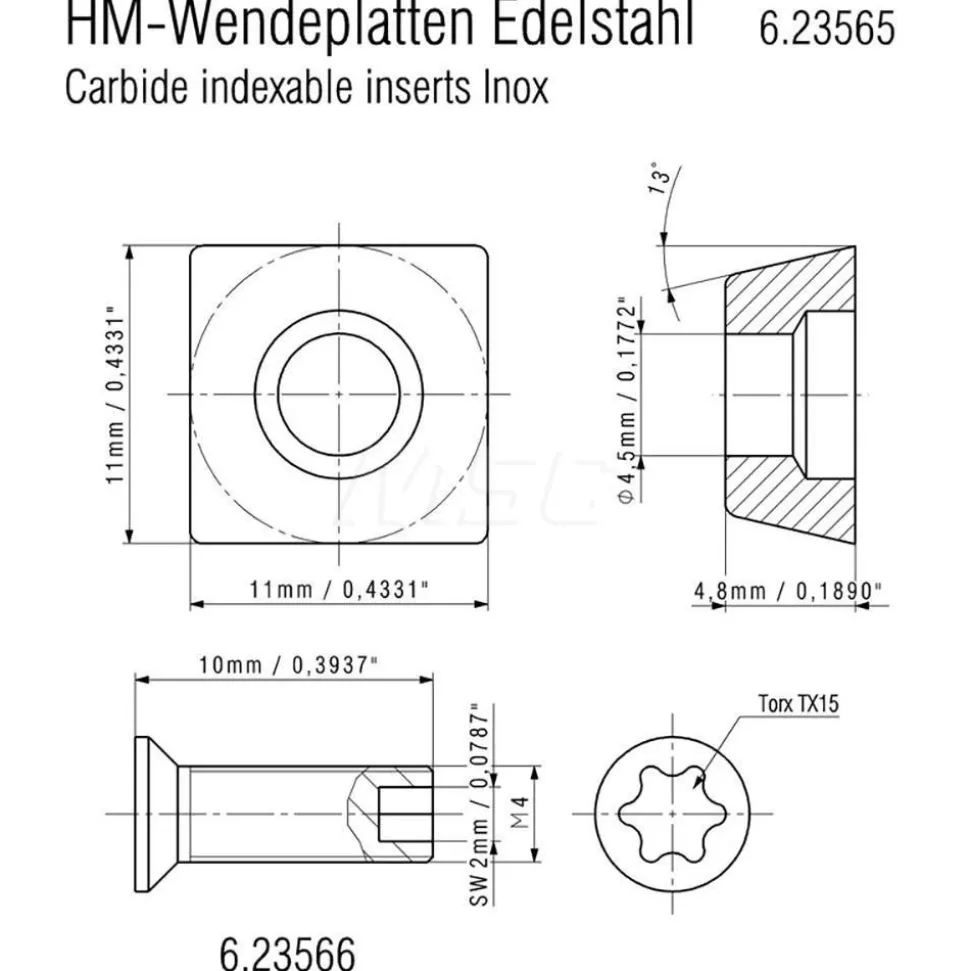 0.433" Power Beveling & Deburring Square Insert