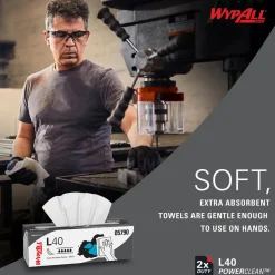 PowerClean™ L40 Extra Absorbent Towels (05790), Pop-Up Box, Limited Use Towels, White