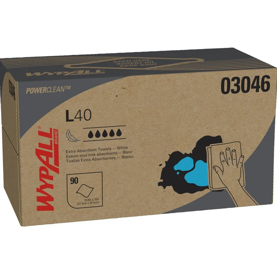 PowerClean™ L40 Extra Absorbent Towels (03046), Pop-Up Box, Limited Use Towels, White