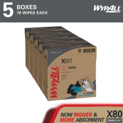 PowerClean™ x80 Heavy Duty Cloths (05930), Pop-Up Box, Extended Use Towels, Red