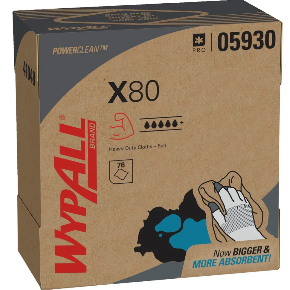PowerClean™ x80 Heavy Duty Cloths (05930), Pop-Up Box, Extended Use Towels, Red