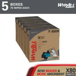 PowerClean™ x80 Heavy Duty Cloths (05930), Pop-Up Box, Extended Use Towels, Red
