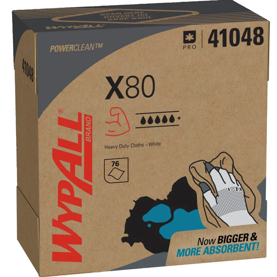 PowerClean™ x80 Heavy Duty Cloths (41048), Pop-Up Box, Extended Use Towels, White
