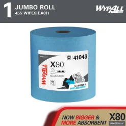 PowerClean™ x80 Heavy Duty Cloths (41043), Jumbo Roll, Extended Use Towels, Blue
