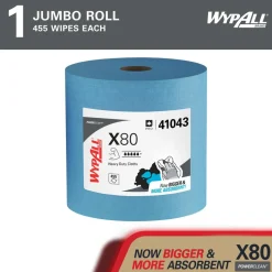 PowerClean™ x80 Heavy Duty Cloths (41043), Jumbo Roll, Extended Use Towels, Blue