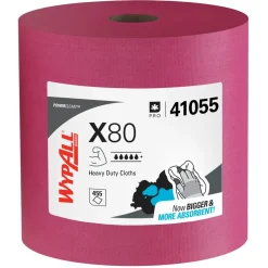 PowerClean™ x80 Heavy Duty Cloths (41055), Jumbo Roll, Extended Use Towels, Red