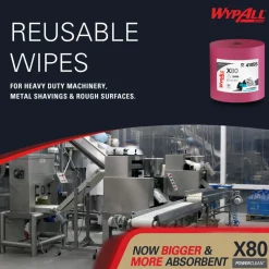 PowerClean™ x80 Heavy Duty Cloths (41055), Jumbo Roll, Extended Use Towels, Red