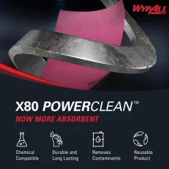 PowerClean™ x80 Heavy Duty Cloths (41055), Jumbo Roll, Extended Use Towels, Red
