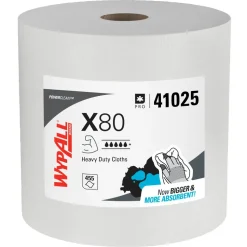 PowerClean™ x80 Heavy Duty Cloths (41025), Jumbo Roll, Extended Use Towels, White