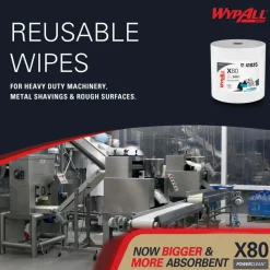 PowerClean™ x80 Heavy Duty Cloths (41025), Jumbo Roll, Extended Use Towels, White