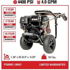 PowerShot Cold Water Pressure Washer, 4400 PSI / 4 GPM, CRX 420 Engine with AAA Triplex Pump, Recoil Start, Gas