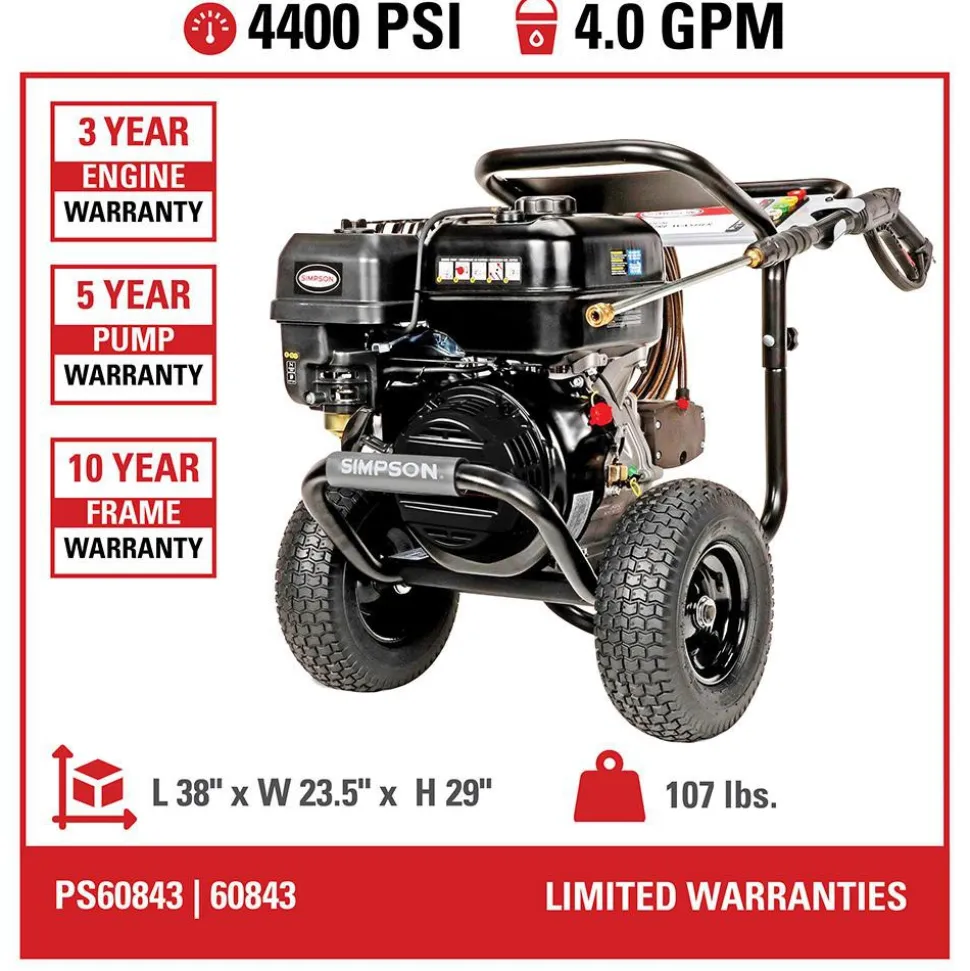 PowerShot Cold Water Pressure Washer, 4400 PSI / 4 GPM, CRX 420 Engine with AAA Triplex Pump, Recoil Start, Gas