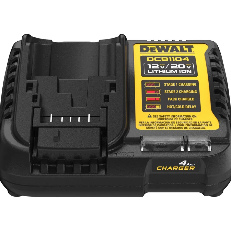 Power Tool Chargers: Voltage: 120 V; Power Source: AC Wall Outlet; For Use With: DEWALT 12V MAX, DEWALT 20V MAX, and FLEXVOLT Batteries