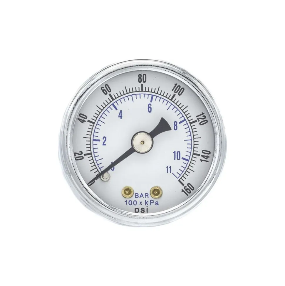 Pressure Gauge: 1-1/2" Dial Dia, 0 to 160 psi, 1/8" NPT, Center Back Mount