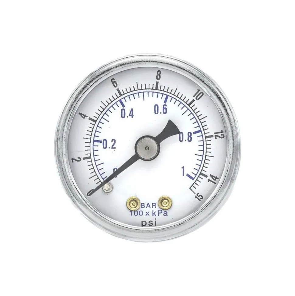 Pressure Gauge: 1-1/2" Dial Dia, 0 to 15 psi, 1/8" NPT, Center Back Mount