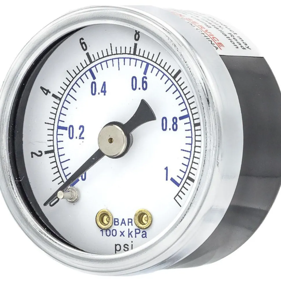 Pressure Gauge: 1-1/2" Dial Dia, 0 to 15 psi, 1/8" NPT, Center Back Mount