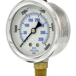 Pressure Gauge: 2-1/2" Dial Dia, 0 to 5,000 psi, 1/4" MNPT, Lower Mount