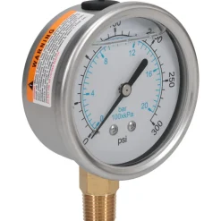 Pressure Gauge: 2-1/2" Dial, 300 psi, 1/4" Thread, NPT, Lower Mount