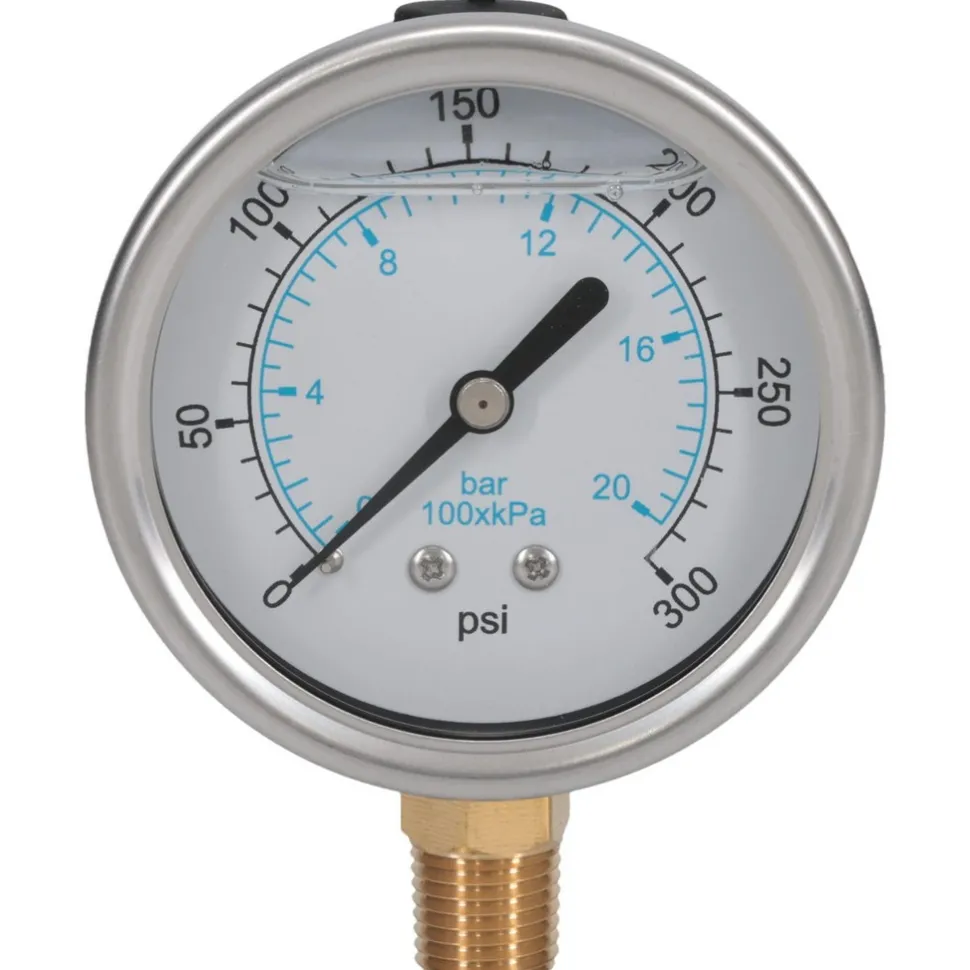 Pressure Gauge: 2-1/2" Dial, 300 psi, 1/4" Thread, NPT, Lower Mount