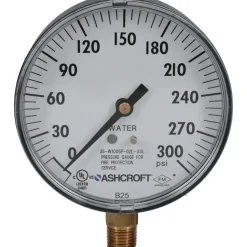 Pressure Gauge: 3-1/2" Dial, 300 psi, 1/4" Thread, NPT, Lower Mount